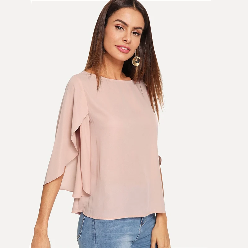 SHEIN Нарядная Одноцветная Блузка С Оригинальным Рукавом Элегантная Осенняя Блузка Для Офиса Современные Женские Топы