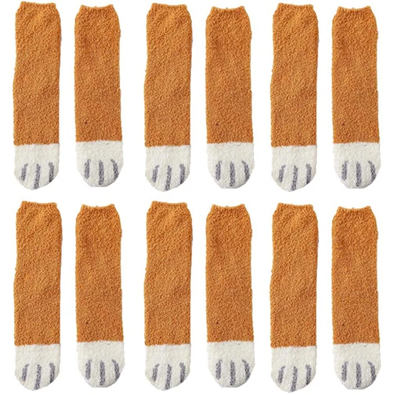 

6 Pairs Coral Fleece Socks Floor Socks Winter Plus Velvet Thick Sleep Socks