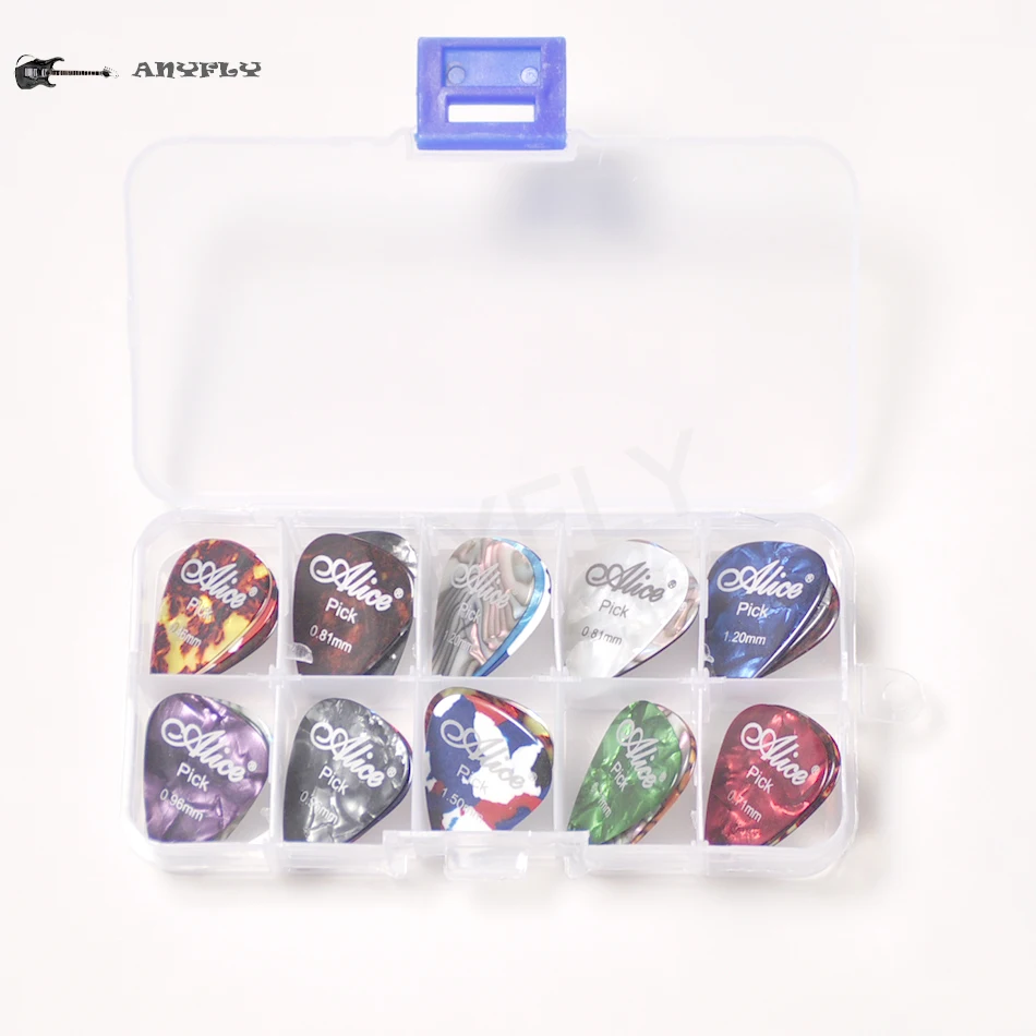 20 stücke alice perle celluloid akustische elektrische gitarre picks verschiedenen dicke plektren 1 kunststoff picks box fall free global shipp