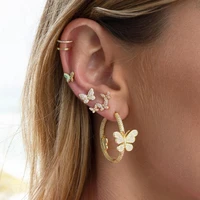 funmode new design butterfly shape gold color cubic zircon stud earrings for women jewelry boucle oreille femme fe201