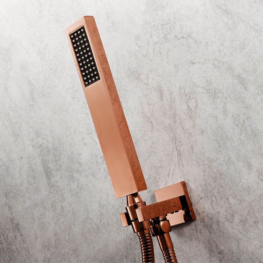

M Boenn Rose Gold Polished Music Rain Shower Systems Thermostatic Tap LED Shower Head Bathroom Faucet Brass Concealed Bath Mixer