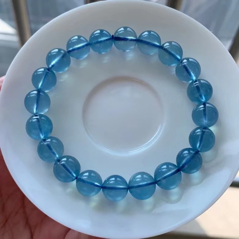 

Natural Blue Aquamarine Quartz Bracelet 10mm Clear Round Beads Gemstone Wealthy Stone For Women Men AAAAAAA
