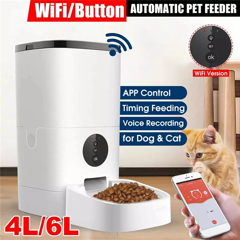 

6L/4L WIFI Version Dog Cat Automatic Feeder Voice Recorder APP Control Timer Feeding Pet Food Dispenser Puppy Feeding Watering