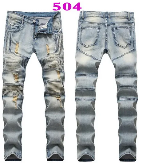 Men's Jeans Washed Cotton Distressed Skinny Ripped Jeans Slim Feet Jeans Men's Hole Denim Pants Multiple Styles Size 29-40