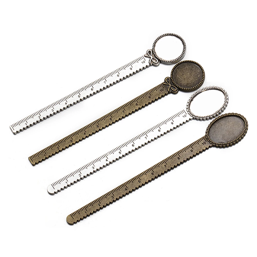 

5pcs/lot Ruler Bookmark Cabochon Base Metal Antique Vintage Handmade Bookmarks DIY Setting Inner 20mm/18x25mm Glass Cameo