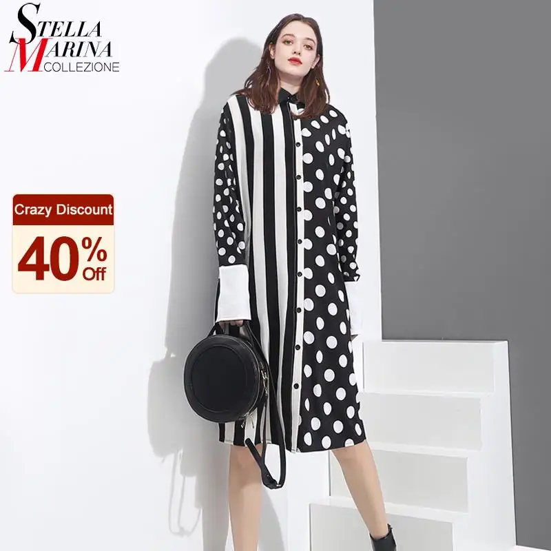 Женский в Корейском стиле размера плюс черное платье рубашка прямое