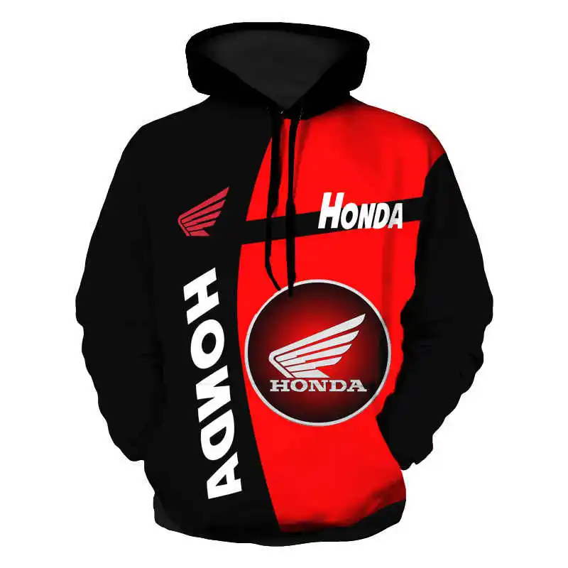

2021 New Mens Honda Wing Logo 3D Print Hoodie Zip Hooded Oversized Sweatshirt Men Sportwear Motorcycle Racing Suit Man Red Hoody