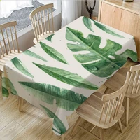 green leaves tablecloth home tropical plants table covers thicken washable linen rectangular flamingo party dining table cloth