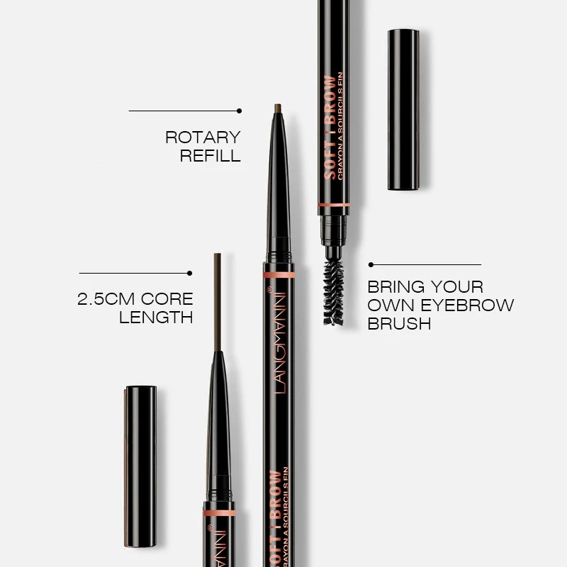 Langmanni Double Ends 1.5mm Eyebrow Pencil Ultra-slim Long Lasting Waterproof Natural Fine With Brush | Красота и здоровье