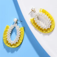 hocole geometric tassel earrings handmade pearl drop earrings for women red yellow big bohemian jewelry femme wedding 2019