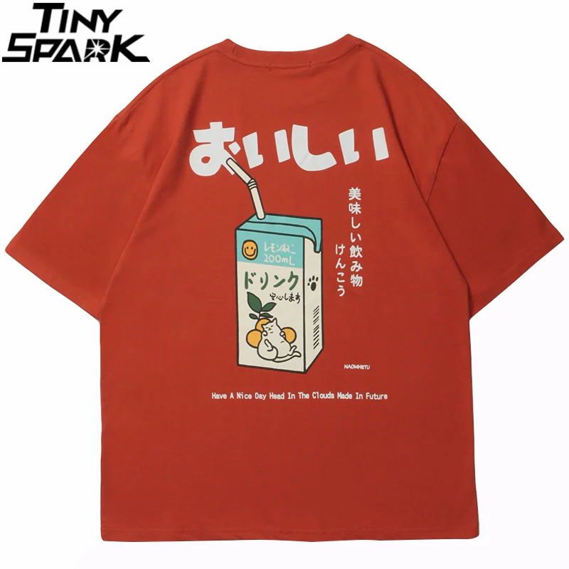 

Harajuku no summer's short-sleeved men's kanji letters 2021 drink copy embroidery polyester T-shirt