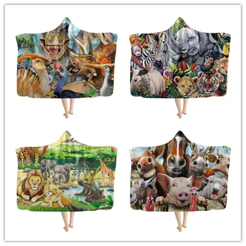 

3D African Safari Animal Print Hooded Blanket Lifelike Fleece Hoodie Blanket Soft On Sofa Bed Wrapped Shawls Throw Blankets