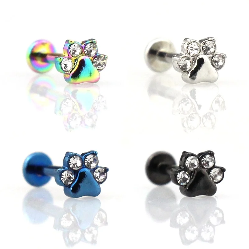 

1PC Paw Labret Monroe Lip Ring Bar Stud Zircon Internally Threaded 16G Tragus Helix Ear Cartilage Piercing Earring Body Jewelry