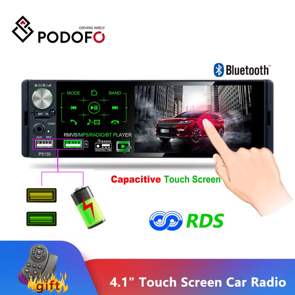 Podofo 4," Сенсорное Bluetooth автомобильное радио 1 Din Авторадио Стерео аудио MP5 видео плеер USB MP3 TF ISO In-dash мультимедийный плеер