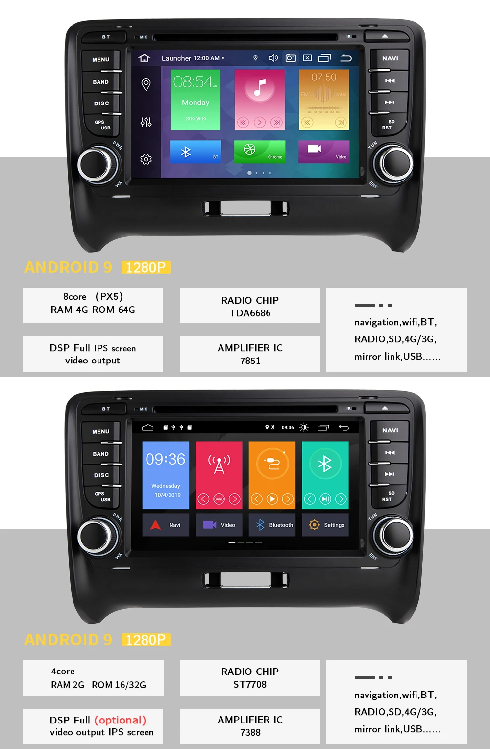 Ips DSP 4GB 64G 2 Din Android 9,0 автомобильный Радио мультимедийный плеер для AUDI TT MK2 8J 2006- gps Навигация DVD головное устройство стерео