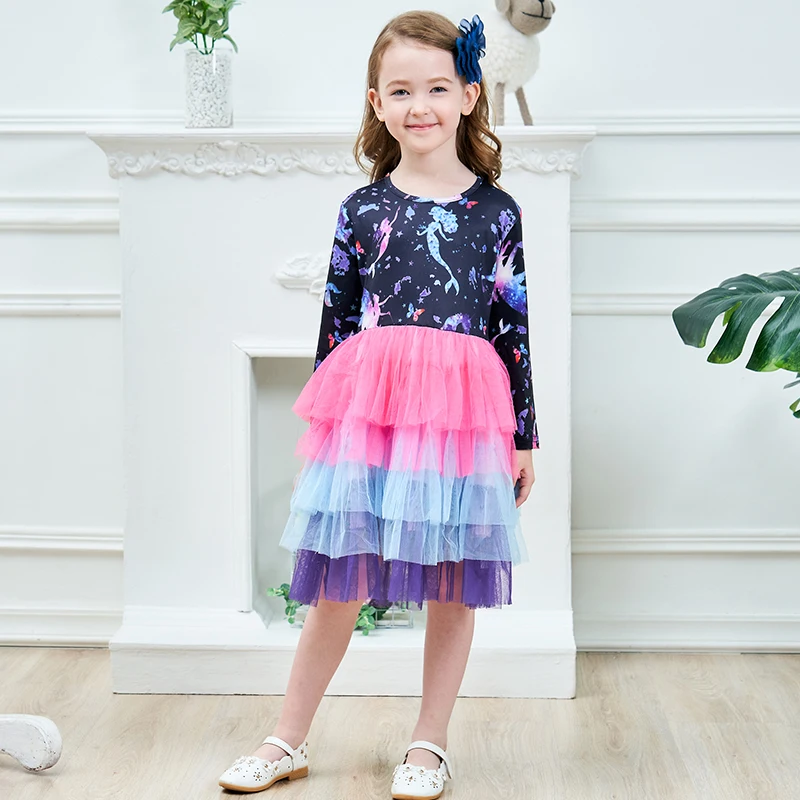 Dxton/платье для девочек с длинными рукавами; Детские платья с героями мультфильмов; Детские платья с рисунками животных; Vestidos; г.; платье принцессы для девочек; осеннее детское платье; LH4592