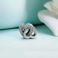 authentic 925 sterling silver beads creative two heart entangled love beads fit original pandora bracelet for women diy jewelry