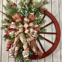 front door christmas wreath wooden roulette wheel with red berries pine cone artificial garlands christmas farmhouse wreath