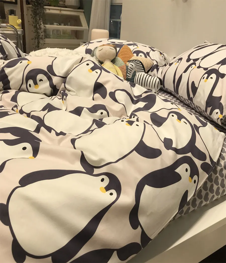 

Cute cartoon penguin bedding set kid teen,single double cotton twin full queen home textile bed sheet pillowcase quilt cover