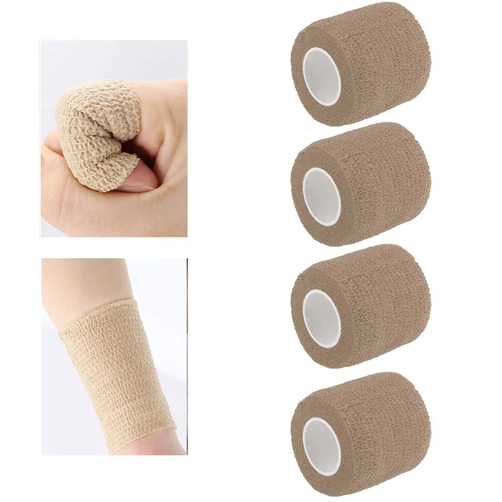 

10Pcs Khaki Self Adhesive Non Woven Sport Bandage Athletic Elastic Cohesive Wrap Fabric And Spandex For Fitting Boxing Exercise
