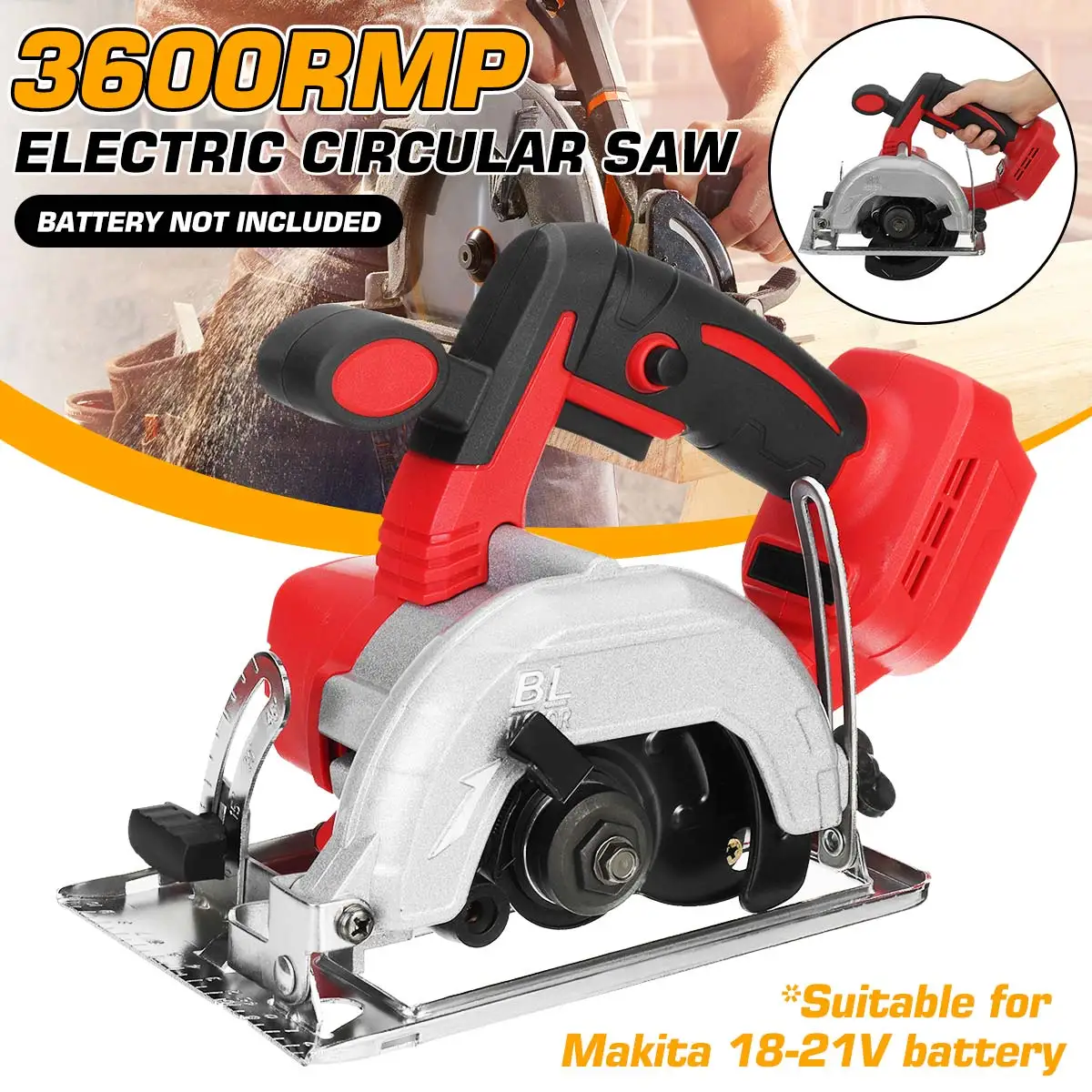 

7 Inch 45° Cordless Electric Circular Saw 1200W 3600RPM 125mm Electric Woodworking Cutting Power Tool for Makita 18V Battery