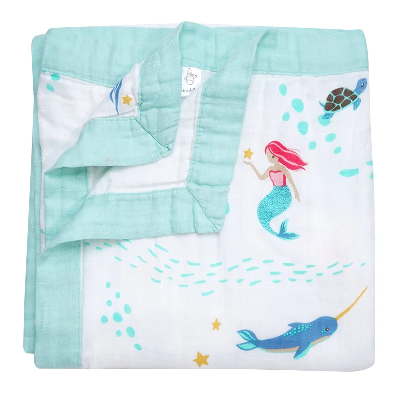 The little mermaid Muslinlife детские одеяла для новорожденных пеленать 4 слоя бамбуковые хлопковые подгузники из муслина многофункциональное детское банное полотенце дропшиппинг Infantil - Цвет: The little mermaid