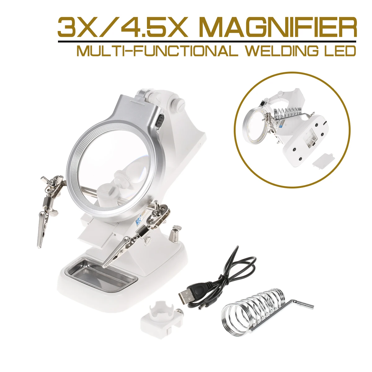 

Multi-functional Welding LED Magnifier 3X/4.5X Alligator Clip Holder Clamp Helping Hand Soldering Mgnifying Repair Tool