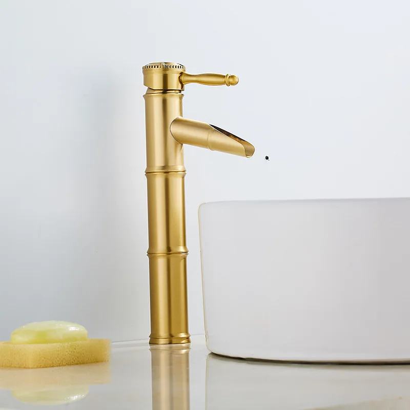 

Brass Faucet Hot and Cold Basin Faucet Antique Above Counter Basin Bamboo Faucet Household Retro Bathroom Faucets