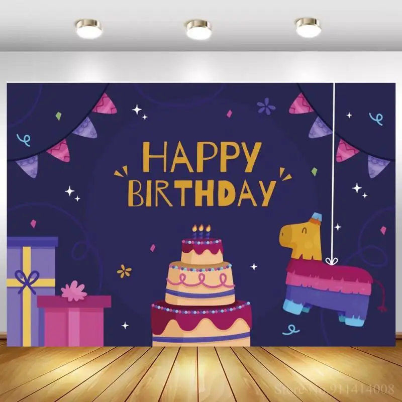 

Темно-фиолетовый фон для фотосъемки новорожденных с изображением подарочной коробки лошади игрушки торта украшения 1-й 2-й 3-й день рождения