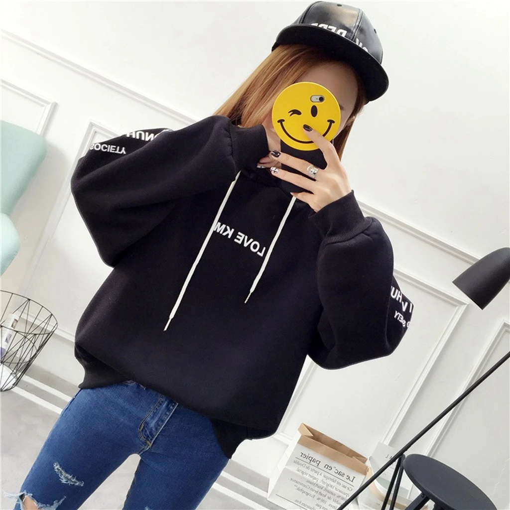 

2020 Winter Warm Sweatshirts Pattern Casual Clothes Plus Velvet Women's College Hoodies Long Sleeve fleece oversize pink hoodie