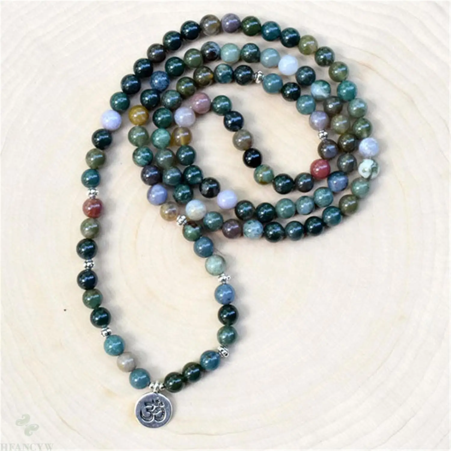 

8mm Indian Agate Gemstone 108 Beads Mala Necklace Bracelet Chakra Retro Wristband Spiritua Classic Yoga Japa Prayer Spirituality