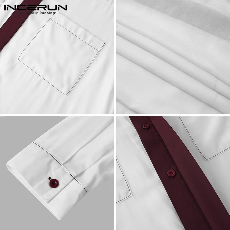 

INCERUN Men Shirt Patchwork Pockets Long Sleeve Streetwear Blouse Loose Lapel 2021 Fashion Chic Casual Camisa Masculina S-5XL