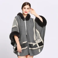 womens jacket spring elegant large size loose imitation fur collar poncho knitted stripes cardigan gray shawl cape female coat