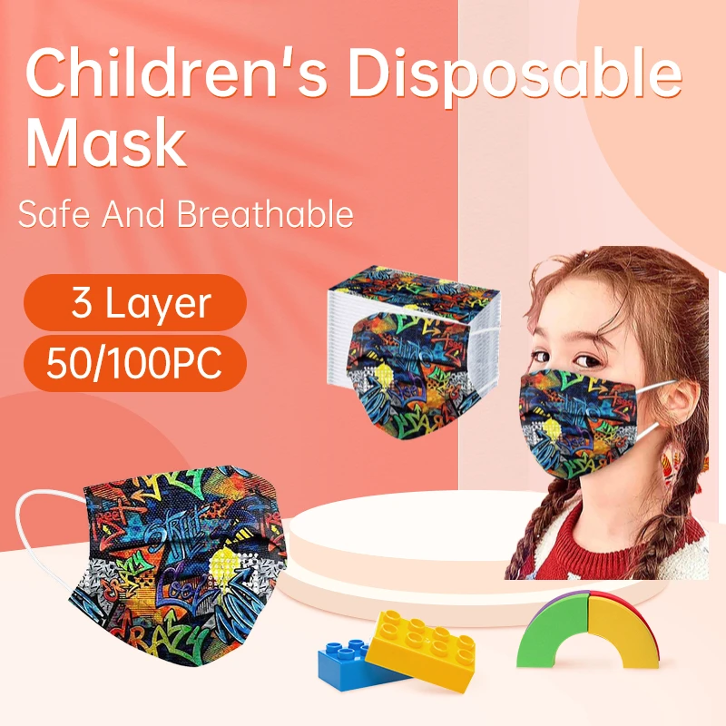 

50/100 шт., одноразовые маски для лица с мультяшным принтом