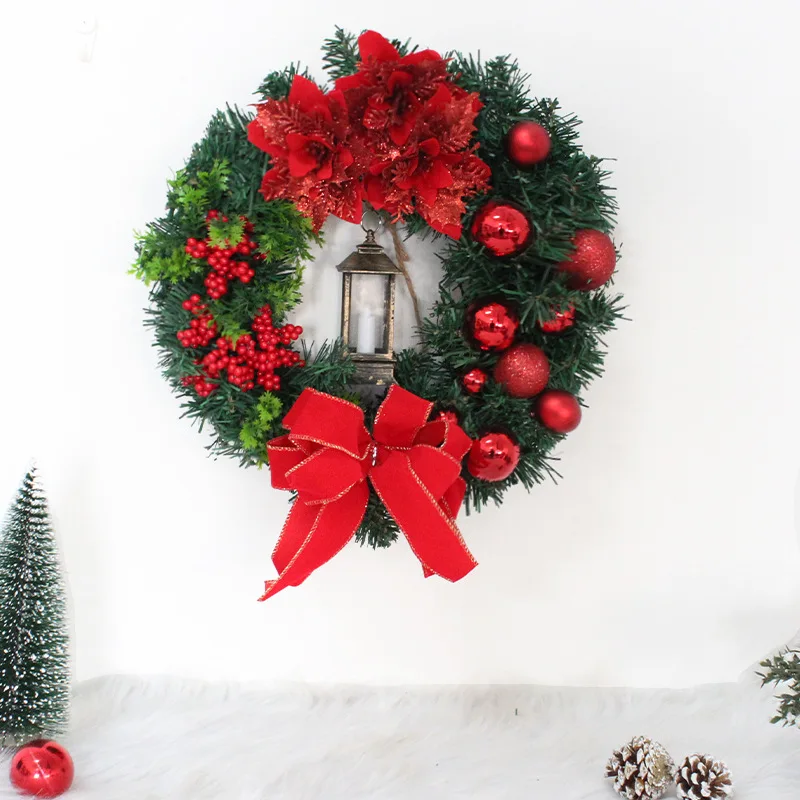 Corona de Navidad sagrada con luces artificiales, adornos colgantes de pared para puerta delantera, decoraci&oacute;n de &aacute;rbol de Feliz Navidad, 40cm-4