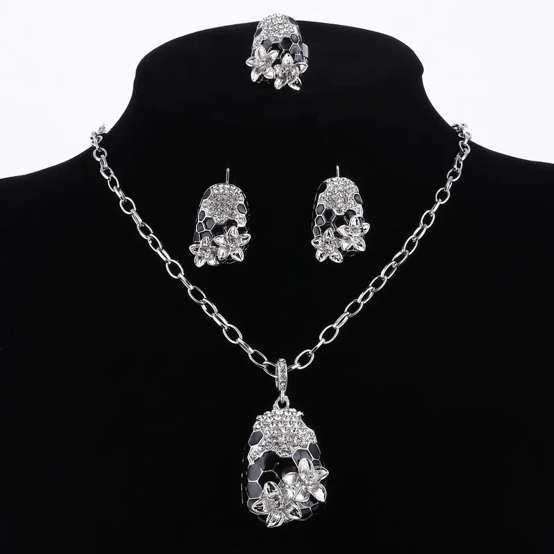 Комплект ювелирных украшений с эмалью для женщин ожерелье и серьги золотого