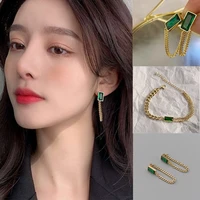 green crystal stainless steel chain tassel earrings geometric woman 2021 new