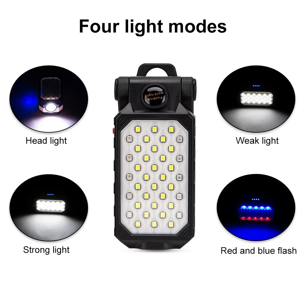 COB Work Light Portable LED Flashlight USB Rechargeable Adjustable Waterproof Camping Lantern Magnet Design with Power Display | Лампы и