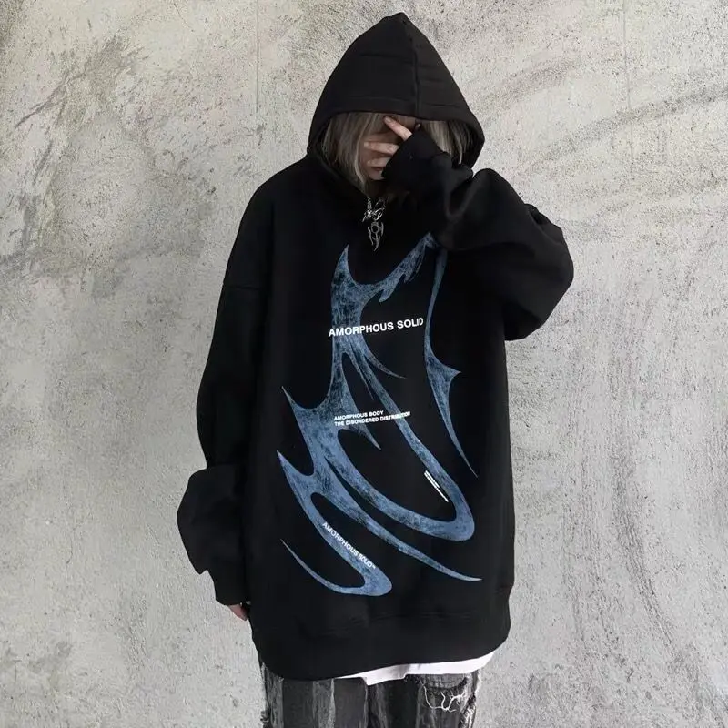 

Niche Print Hoodies Women European-American Streetwear Trend Hip-hop Loose Sweatshirt With Hood Lethargic Style Tops for Couples