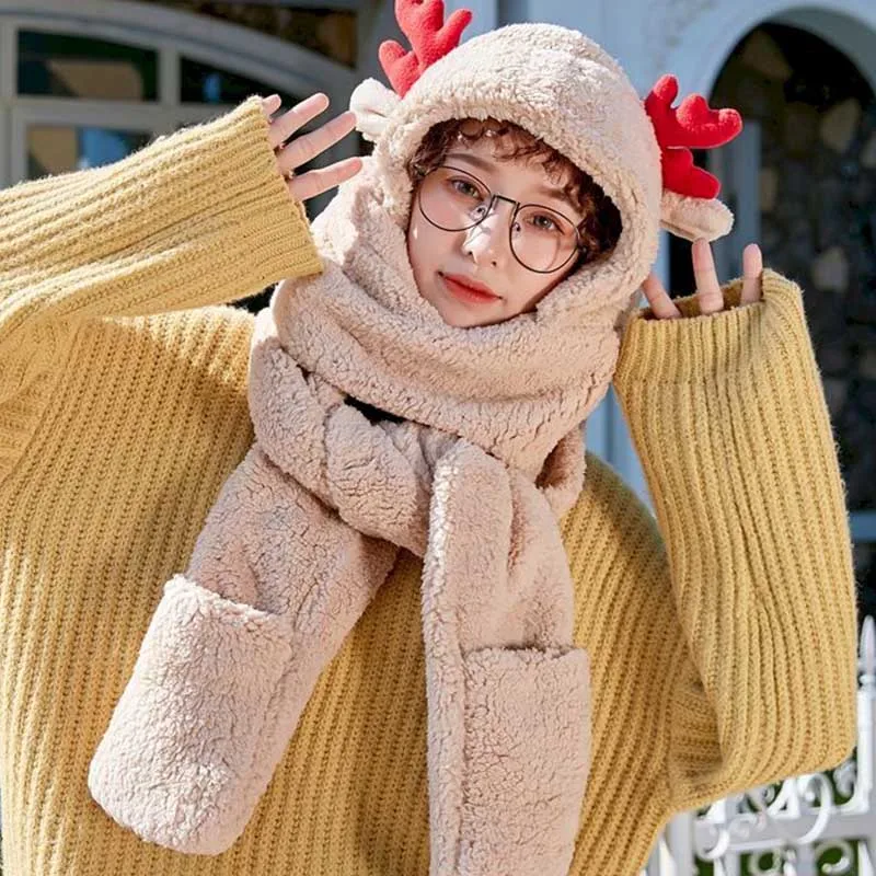 

Все-Матч шапки с защитой ушей милый в виде оленьих рогов и рождественские подарки тёплая осенне-зимняя обувь женских шляп и шарфов для девуш...