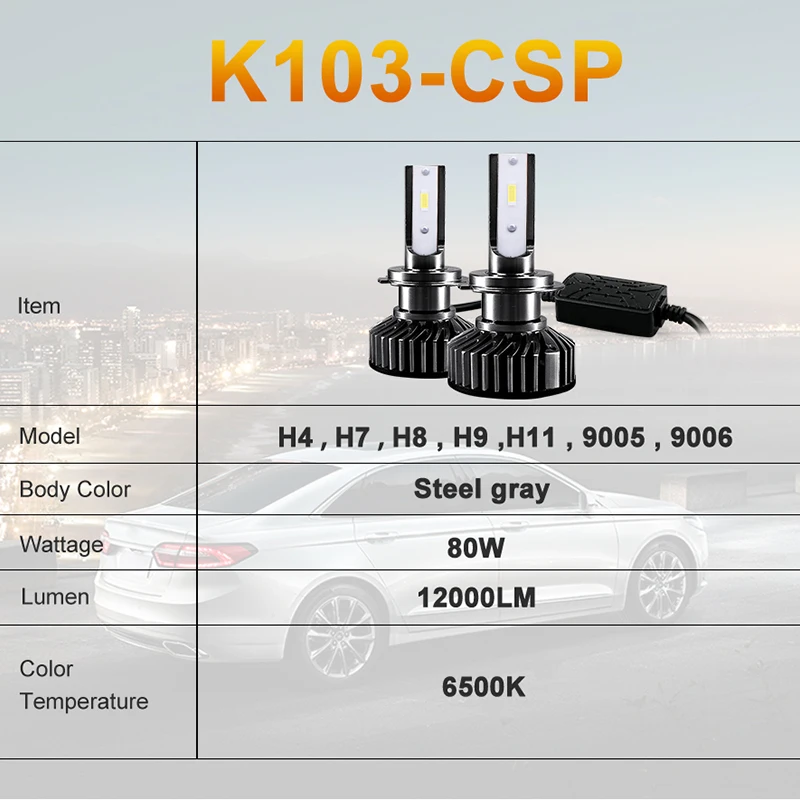 Без темных пятен супер светодиодный H7 H11 HB3 9005 HB4 9006 CSP ChipCar лампы для передних фар