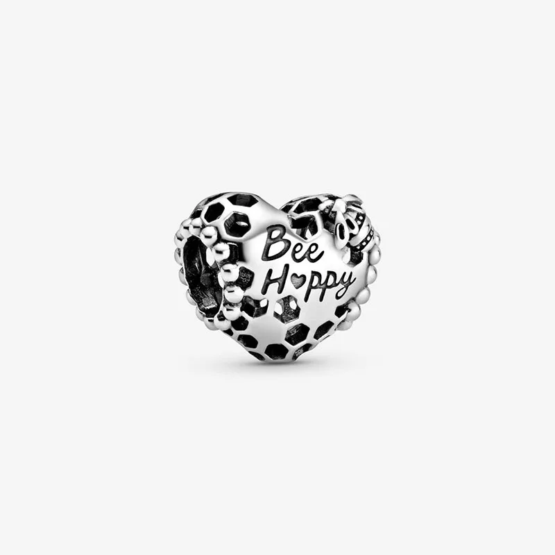 

Garden Collection 925 Sterling Silver Beads Bee Happy Honeycomb Heart Charms fit Original Pandora Bracelets Women DIY Jewelry