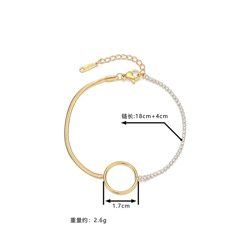 

Simple Crystal Zircon Round Bracelet for Women Gold Silver Color Stainless Steel Snake Chain Bangle New Design Jewelry Gifts
