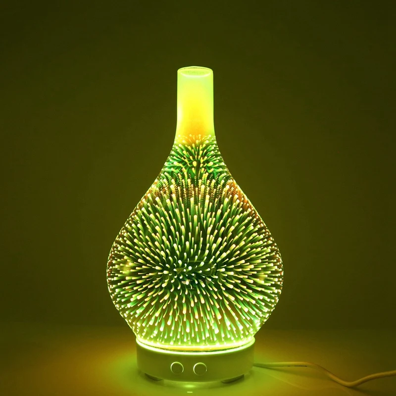 

3D Firework Glass Vase Shape Air Humidifier with 7 Color Led Night Light Aroma Essential Oil Diffuser Mist Maker Ultrasonic Humi