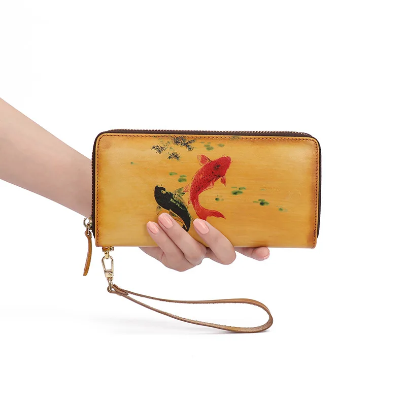 

Bestform Genuie Leather Women Wallet 2021 New Retro First Layer Cowhide Embossed Clutch Wallets Card Holder Long Pocket Purse