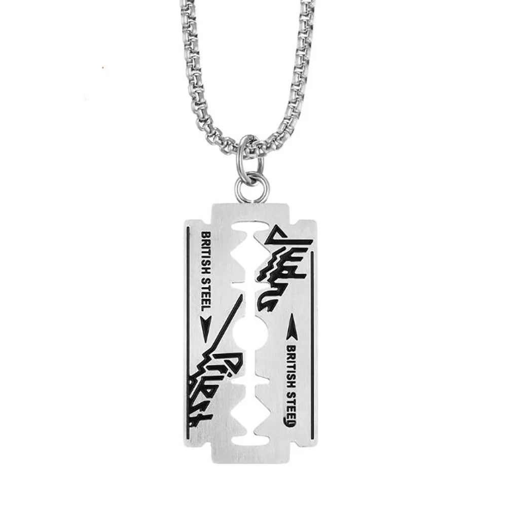 

Stainless Steel Razor Blade Men Punk Rock Fashion Pendant Necklace Jewelry Hip Hop Street Dance Gift For Him with Chain