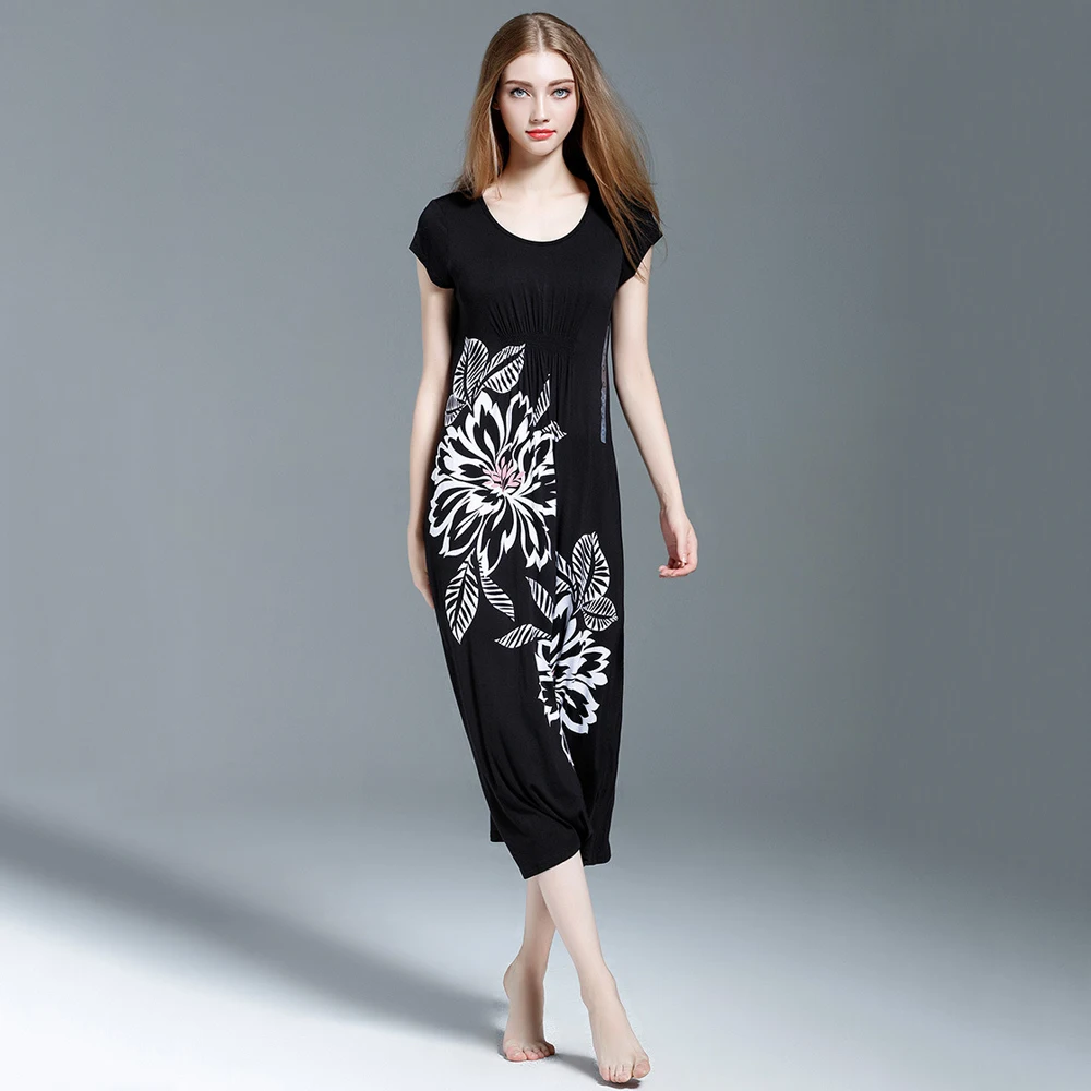 Женская Модальная ночная рубашка Летняя трикотажная с коротким рукавом и