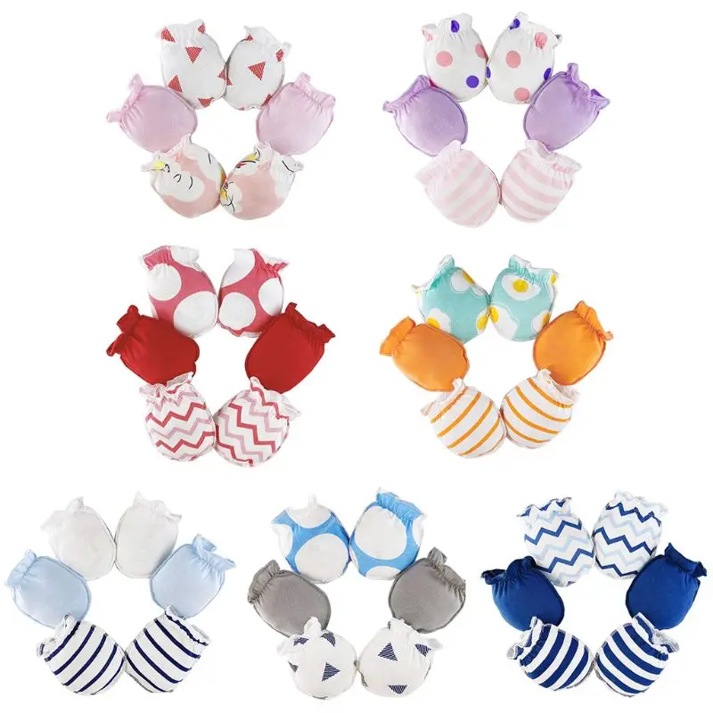 

3 Pairs Baby Anti Scratching Soft Pure Cotton Gloves Newborn Handguard Mittens