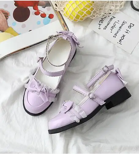 Pearl violet Женские туфли мэри джейн на низком каблуке; милое вечернее платье Лолита - Цвет: Pearl violet