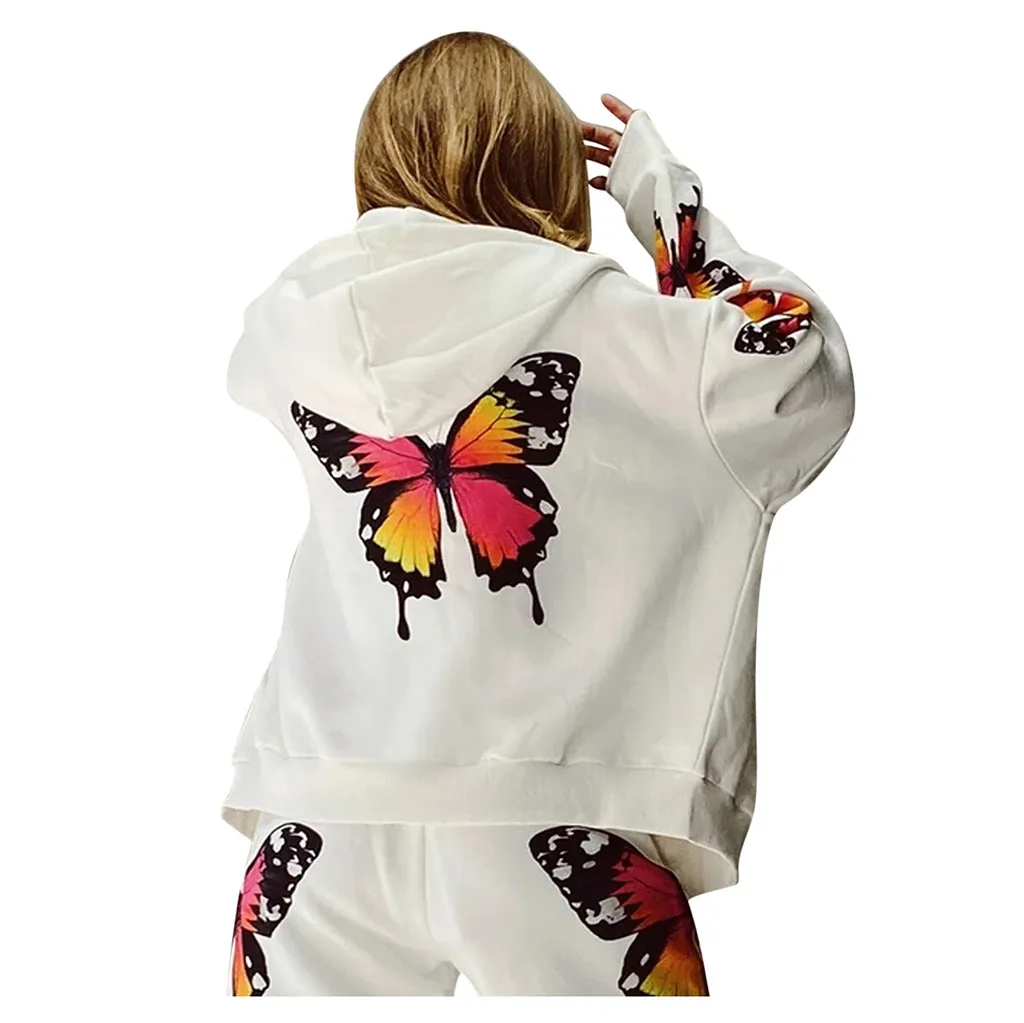 Женская толстовка с капюшоном и принтом бабочки Повседневная Толстовка длинными